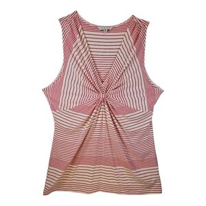 CABI Red & Ivory Striped Knot Front Sleeveless Knit Top XL